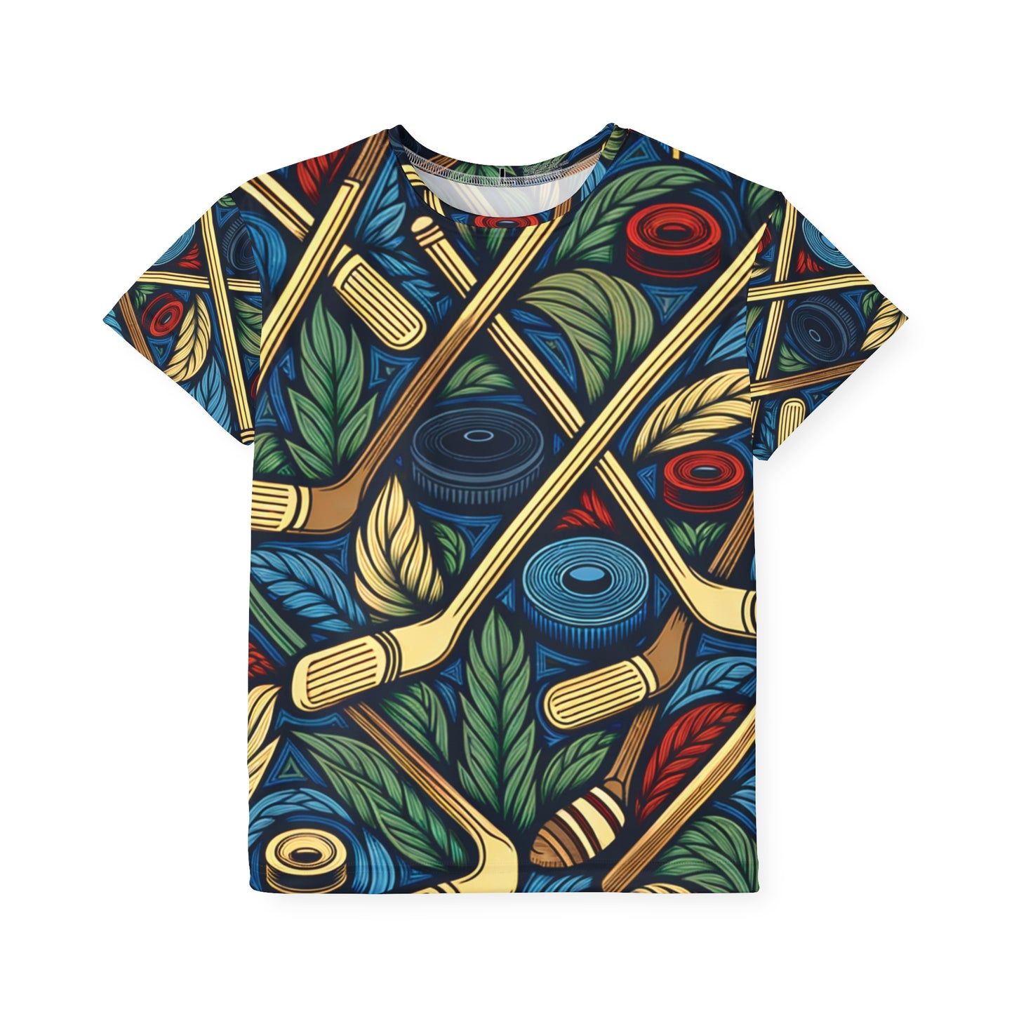 Colorful Kids Sports Jersey - Hockey sticks and Pucks Design