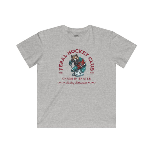 Feral Hockey Club Kids T-Shirt - Chaos in Skates Design for Young Hockey Enthusiasts